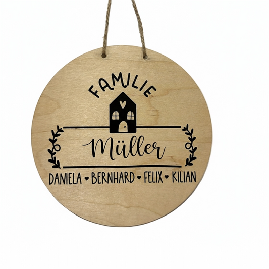 Personalisiertes Türschild aus Holz – Familienname & Vornamen