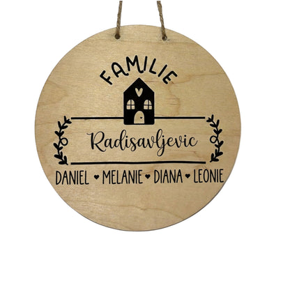 Personalisiertes Türschild aus Holz – Familienname & Vornamen