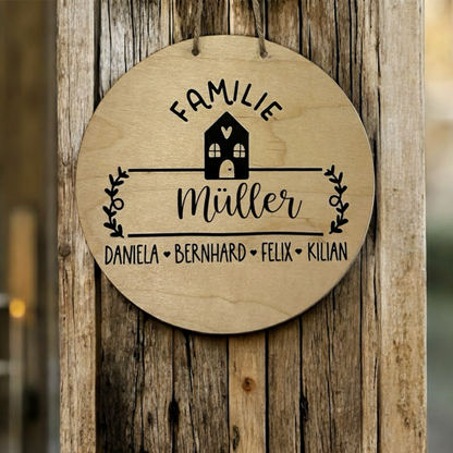 Personalisiertes Türschild aus Holz – Familienname & Vornamen